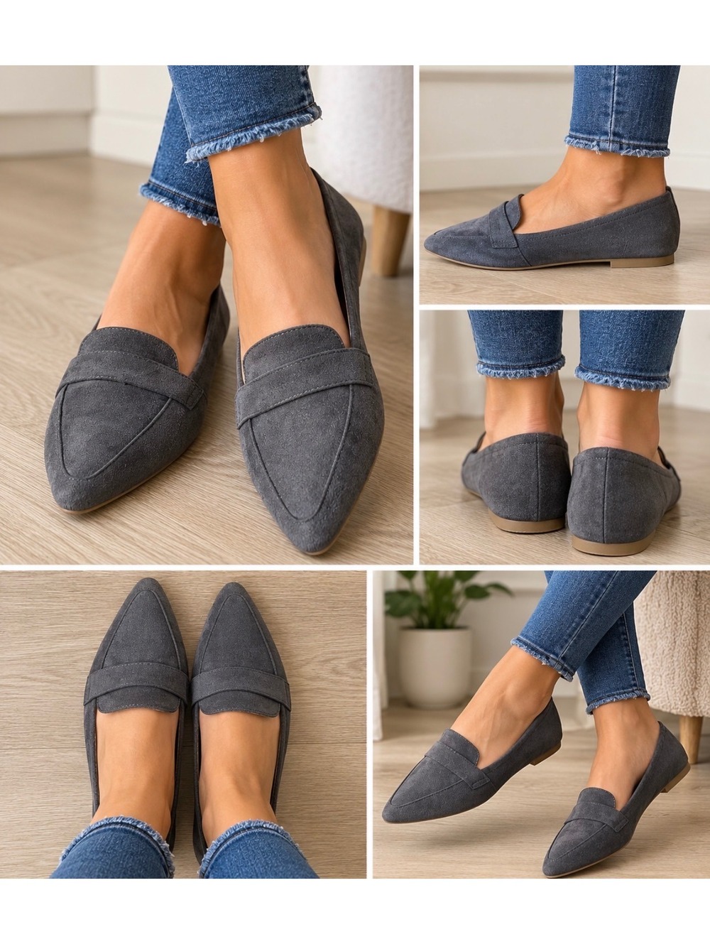 Classic and versatile gray faux-suede loafers
